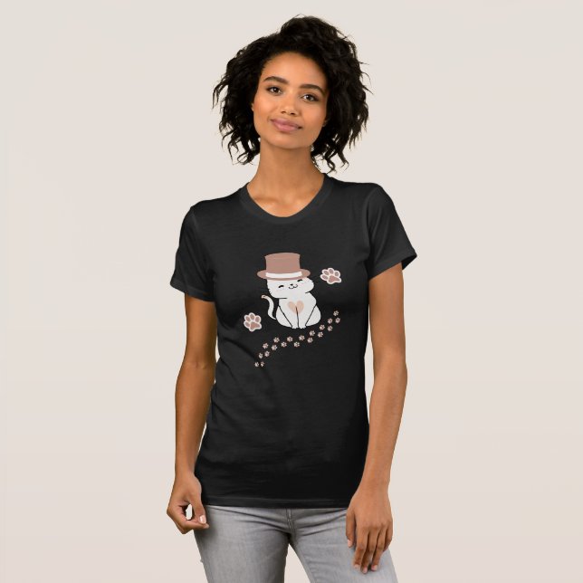 CAMISETA GATO FOFO GATO AMANTES CHAPÉU, FLOR GATO  (Frente Completa)