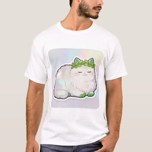 Camiseta Gato Fofo Holográfico com Grinalda de Louro Verde