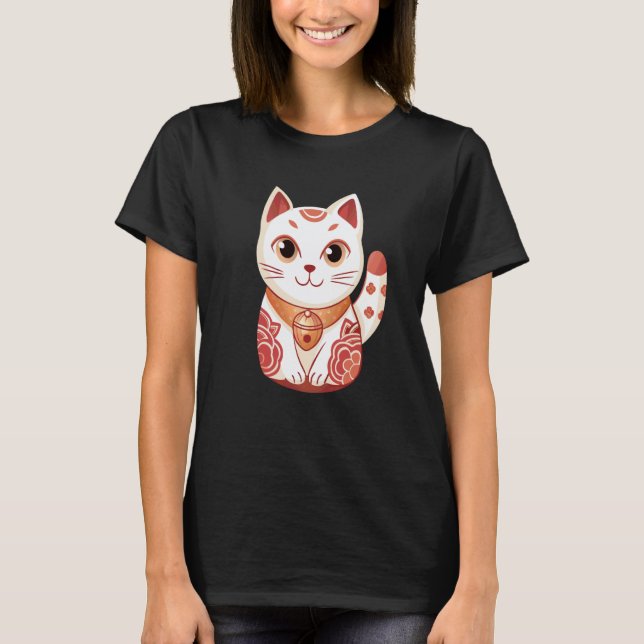 Camiseta Gato Fofo Japonês Boa Sorte (Frente)