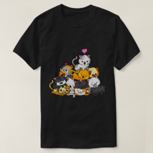 Camiseta Gato Fofo Kawaii Design Cartoon Pilha