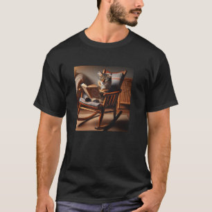 Camiseta Gato Fofo Lendo um Livro em uma Cadeira Balanço