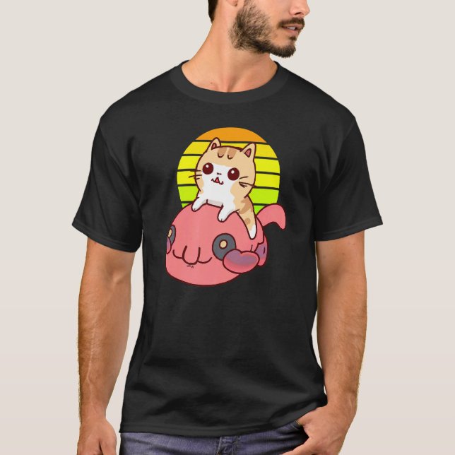 Camiseta Gato Fofo montando um Peixe-Blobo (Frente)