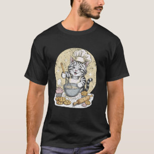 Camiseta Gato Fofo Padeiro Batendo Massa Chapéu de Chef Gat