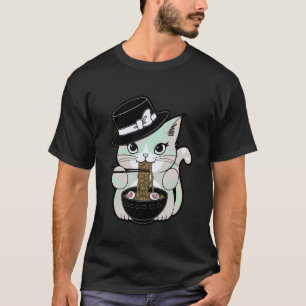 Camiseta Gato Fofo Pastel Goth Comendo Macarrão Sob a Lua