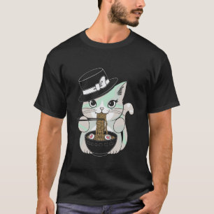 Camiseta Gato Fofo Pastel Goth Comendo Macarrão Sob a Lua