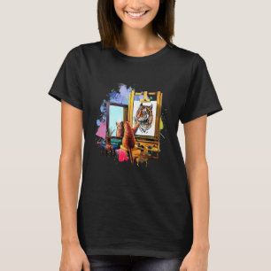 Camiseta Gato Fofo Pintura Leão Artístico Animal