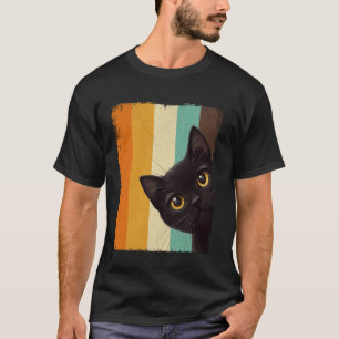 Camiseta Gato Fofo Preto Espiando ao Redor da Quina Retro