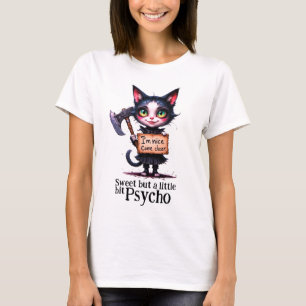 Camiseta Gato Fofo Psico Assustador Gótico Com Machado