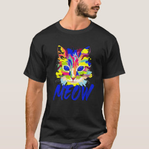 Camiseta Gato Fofo Rosto Meow Gráfico Colorido Gato