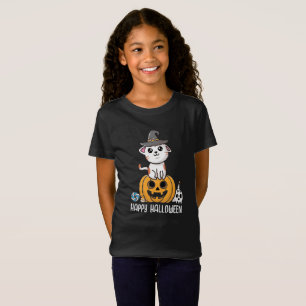 Camiseta Gato Fofo Sentado no Abóbora Halloween