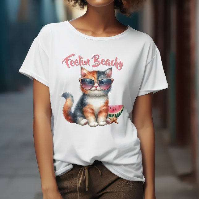 Camiseta Gato Fofo Sentindo-se Praiano (Criador carregado)