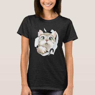 Camiseta Gato Fofo Tecido Rasgado Gato