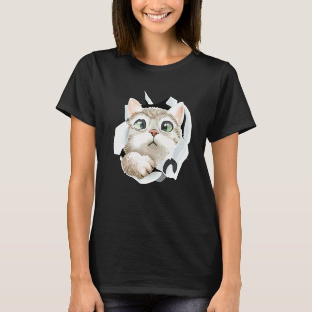 Camiseta Gato Fofo Tecido Rasgado Gato (Frente)