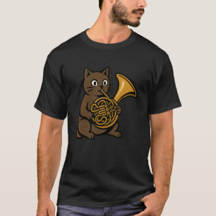 Camiseta Gato Fofo Tocando Música de Trompa Francesa Músico