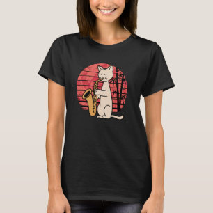 Camiseta Gato Fofo Tocando Saxofone Jazz com Diversão Retro