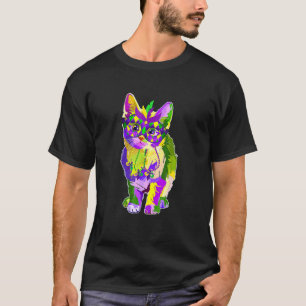 Camiseta Gato Fofo Usando Máscara de Carnaval Gato de Mardi