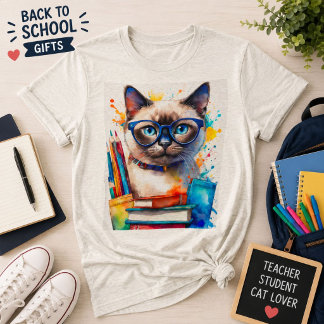 Camiseta Gato Fofo Usando Óculos E Livros