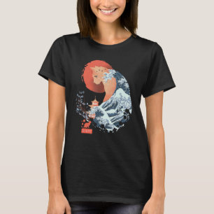 Camiseta Gato Fofo Vintage Onda Japonesa Pôr do Sol