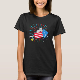 Camiseta Gato Foguete Astronauta Patriota Bandeira EUA Amer