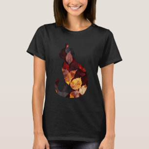 Camiseta Gato Folhas de Outono Caem Natureza Escuro Vermelh
