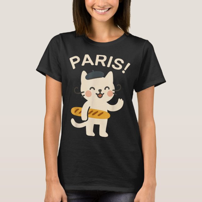 Camiseta Gato Francês Com Baguete Gato Fofo Paris Animais E (Frente)