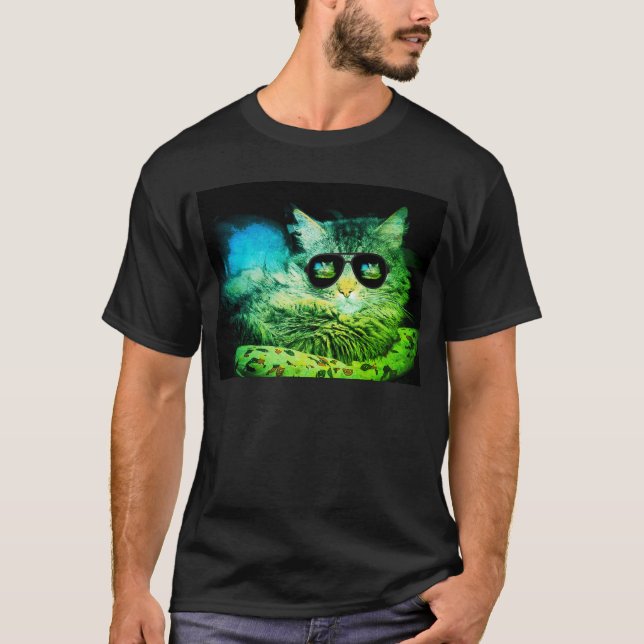 Camiseta Gato frio do anjo nos óculos de sol (Frente)