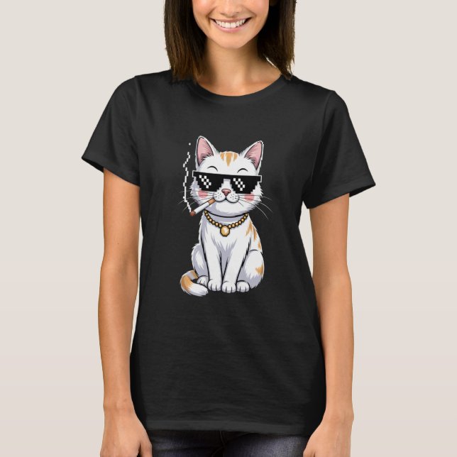Camiseta gato fumando cigarro vintage (Frente)