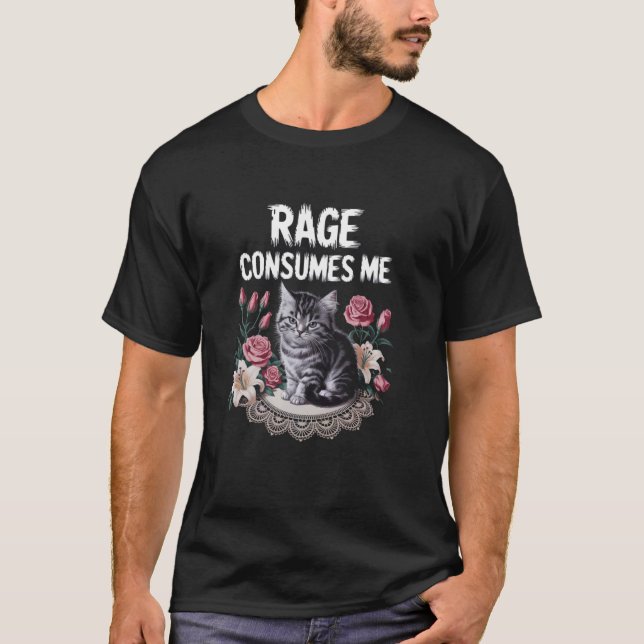Camiseta Gato Fúria Me Consome com Fundo Floral (Frente)