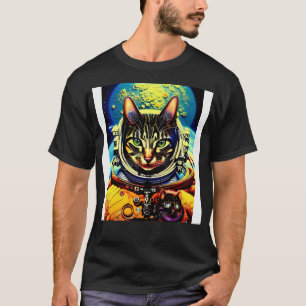 Camiseta Gato Futurístico do Astronauta Verde