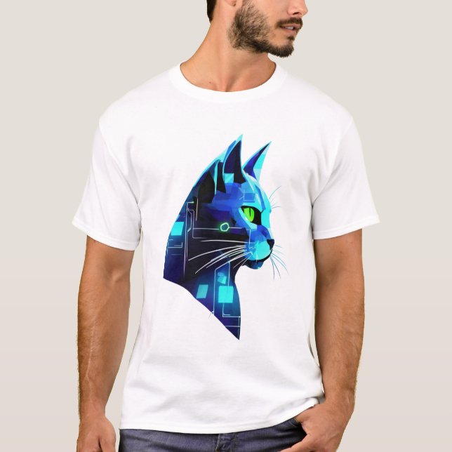 Camiseta Gato Futuro no Brilho do Neon (Frente)