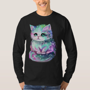 Camiseta Gato Galáxia Arco-íris pastel colorido Gato fofo c