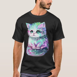 Camiseta Gato Galáxia Arco-íris pastel colorido Gato fofo c
