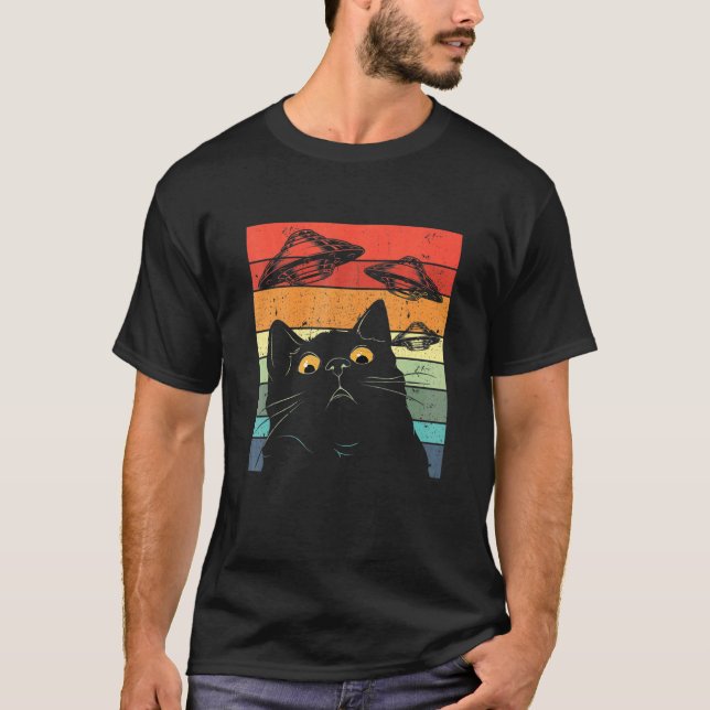 Camiseta Gato Galáxia Ca Espaçonave Alien Cat OVNI (Frente)