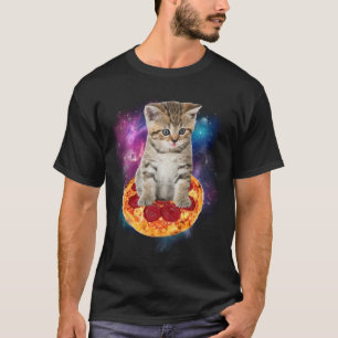 Camiseta Gato Galáxico Engraçado no Espaço - Pizza de gato 