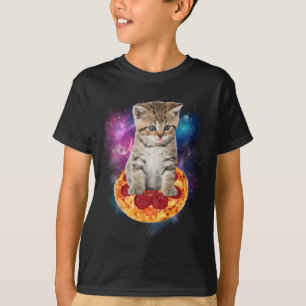 Camiseta Gato Galáxico Engraçado no Espaço - Pizza de gato 