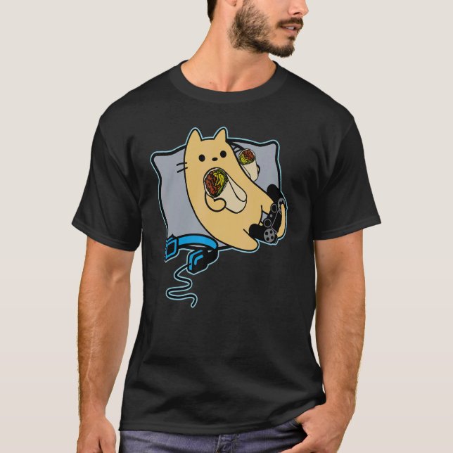 Camiseta Gato Gamer Comendo Burrito (Frente)