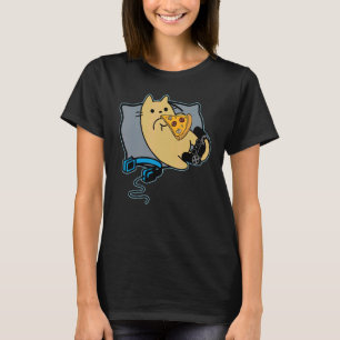 Camiseta Gato Gamer Comilão de Pizza Nerd Jogo Pausado