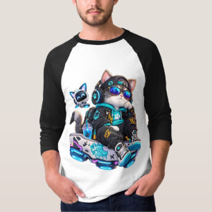 Camiseta Gato Gamer Cyberpunk Arte de Ruas Neon