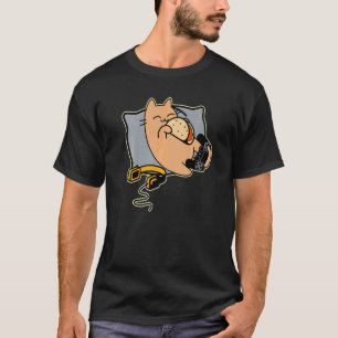 Camiseta Gato Gamer Feliz Comendo Tacos Jogo Pausado