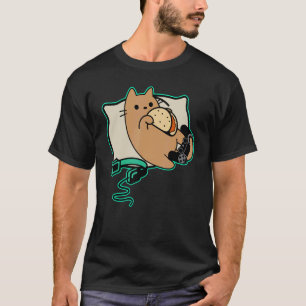 Camiseta Gato Gamer Nerd Comendo Tacos Jogo Pausado