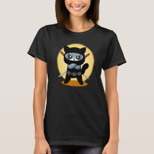 Camiseta Gato Gamer Ninja com Ninjato Katana malvado c