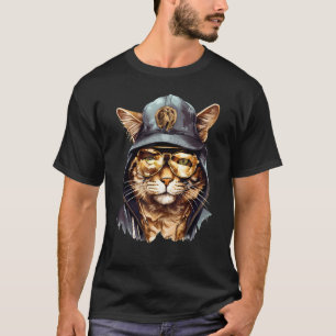 Camiseta Gato Gangster do Hip Hop Usando Óculos de Sol