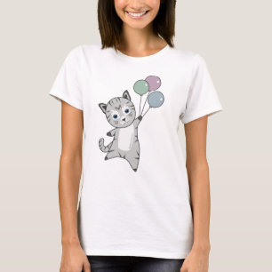 Camiseta Gato Gatinho Balões Cachorros Cinzas