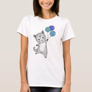 Camiseta Gato Gatinho Balões Cachorros Cinzas