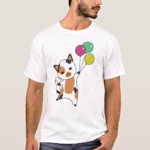 Camiseta Gato Gatinho Balões Doce Animais Tricolor