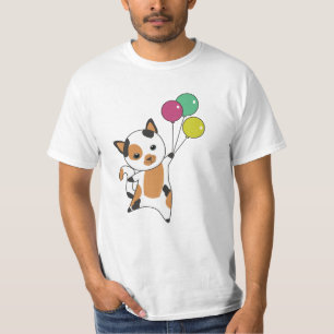 Camiseta Gato Gatinho Balões Doce Animais Tricolor