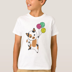 Camiseta Gato Gatinho Balões Doce Animais Tricolor