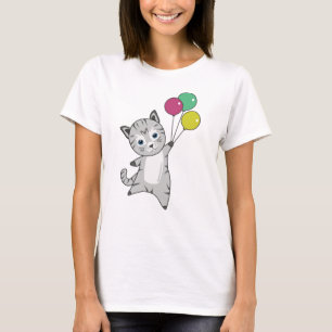Camiseta Gato Gatinho Balões Doce Animais Tricolor