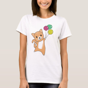 Camiseta Gato Gatinho Balões Doce Animais Vermelhos Laranj