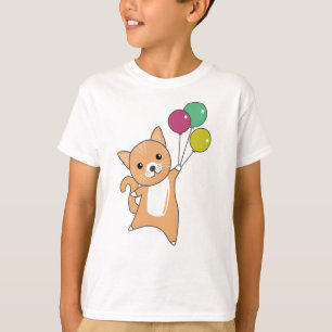 Camiseta Gato Gatinho Balões Doce Animais Vermelhos Laranj